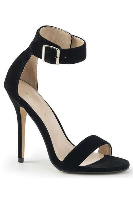 5" Stiletto Heel Black Velvet Ankle Strap Sandals