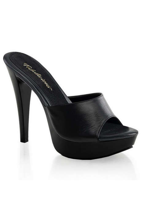 Fabulicious 5" Heel Black Leather Slides