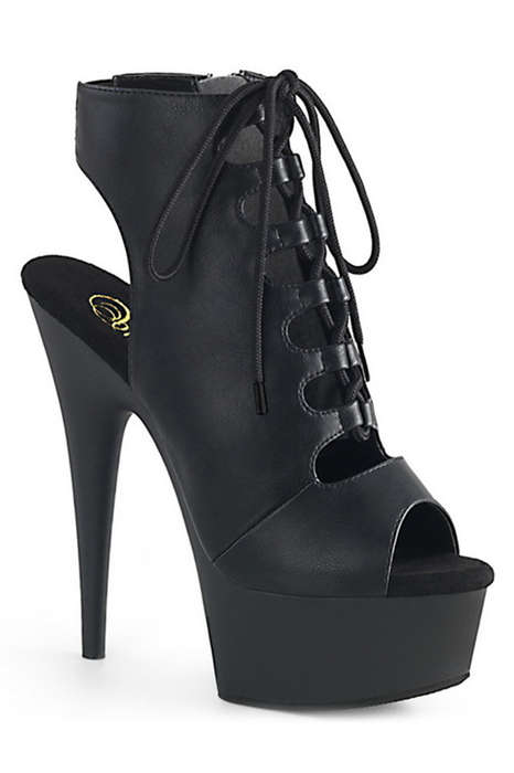 Pleaser 6" Heel Black Faux Leather Open Toe Ankle Boots