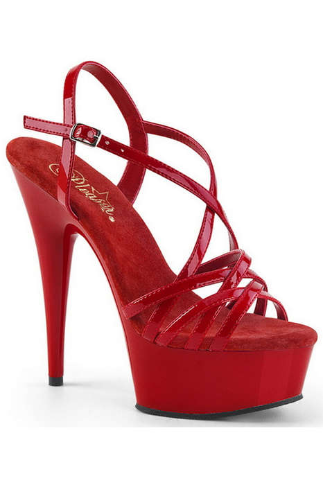 6" Heel Red Patent Criss-Cross Ankle Strap Sandals