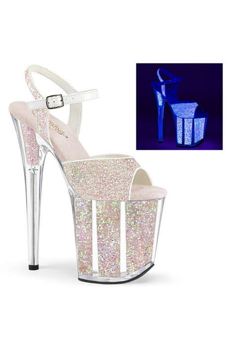 8" Heel Neon Opal Glitter Platform Ankle Strap Sandals
