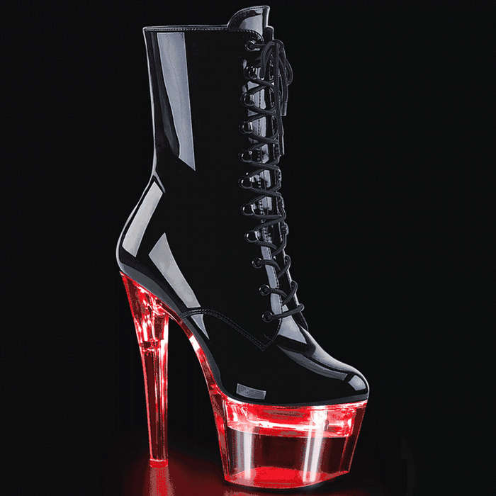 7" Heel Black Patent LED Light Up Platform Ankle Boots
