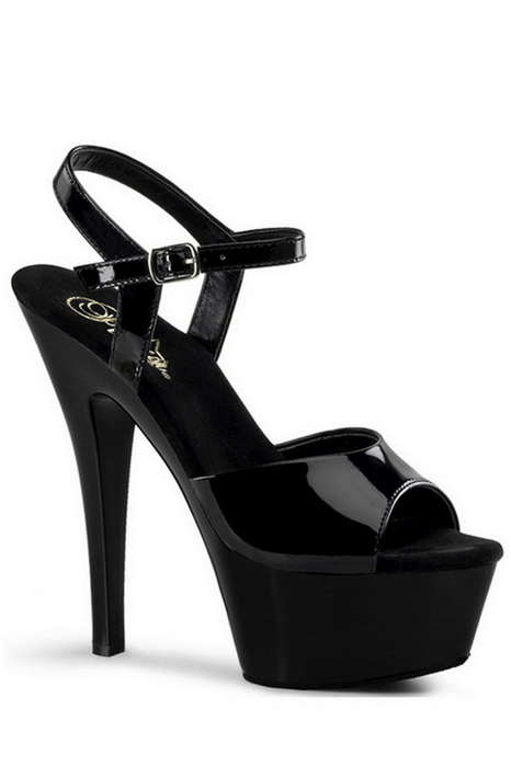 Pleaser 6" Heel Black Patent Platform Ankle Strap Sandals