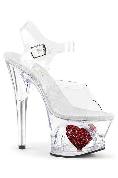 7" Rhinestone Heart Ankle Strap Sandal