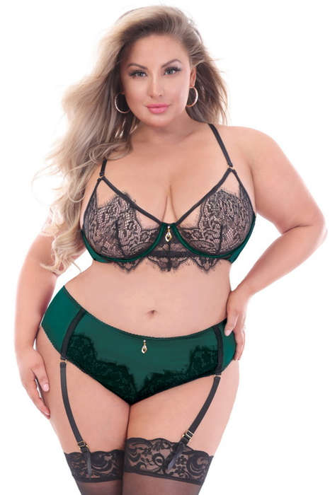 Plus Size Forever Mine Eyelash Lace & Mesh Bra Set