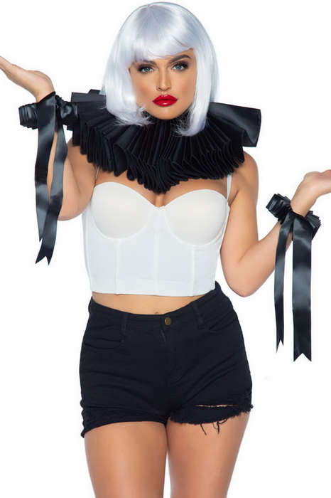 Black Deluxe Ruffle Neck Piece & Wrist Cuffs