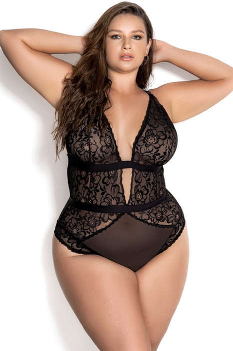 Plus Size Black Love You More Lace Teddy