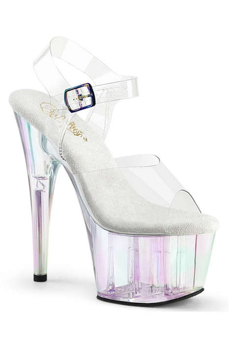 7" Clear & Holo Tinted Platform Ankle Strap Sandals