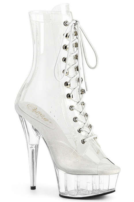 Clear 6" Lace Up Peep Toe Ankle Boots