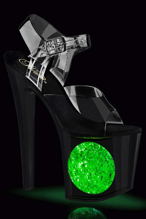 7 1/2" Clear & Black Light Up Platform Ankle Strap Sandals