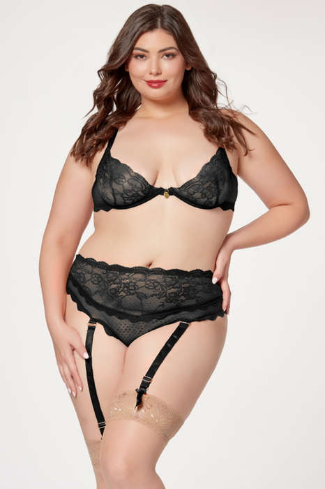 Plus Size Black Temptress High Waist Lingerie Bra Set