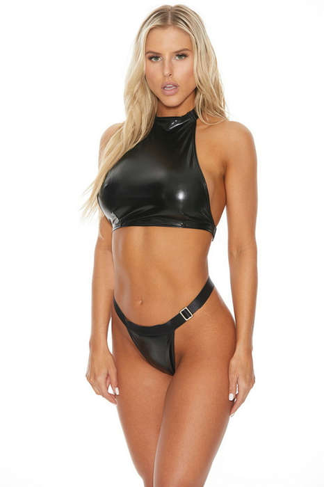 Black Stretch Vinyl Halter Top & Panty