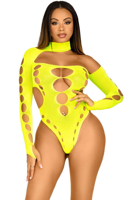 Neon Yellow Seamless Asymmetrical Thong Teddy