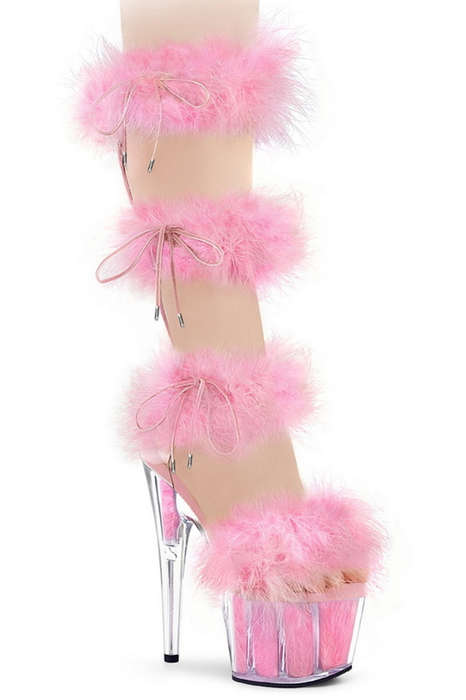 Baby Pink 7" Heel Fur Band Mid Calf Sandal