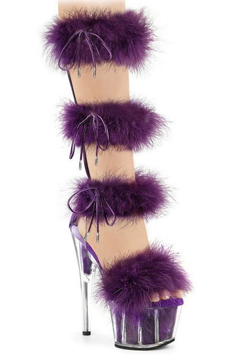Purple 7" Heel Fur Band Mid Calf Sandal