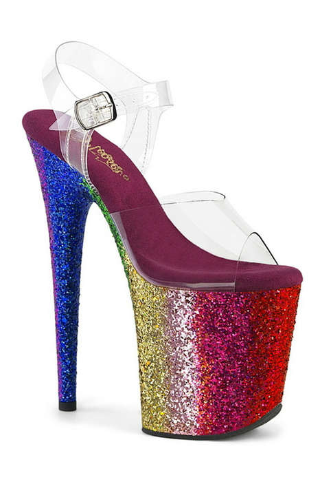 Clear & Rainbow Glitter 8" Ankle Strap Sandal