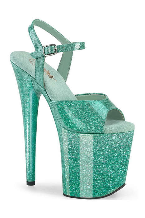 Aqua Glitter 8" Ankle Strap Platform Sandal