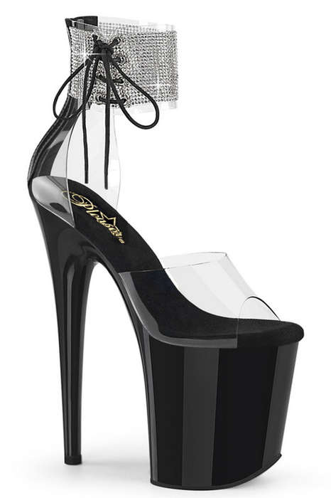 Black & Clear Rhinestone Cuff 8" Ankle Strap Sandal