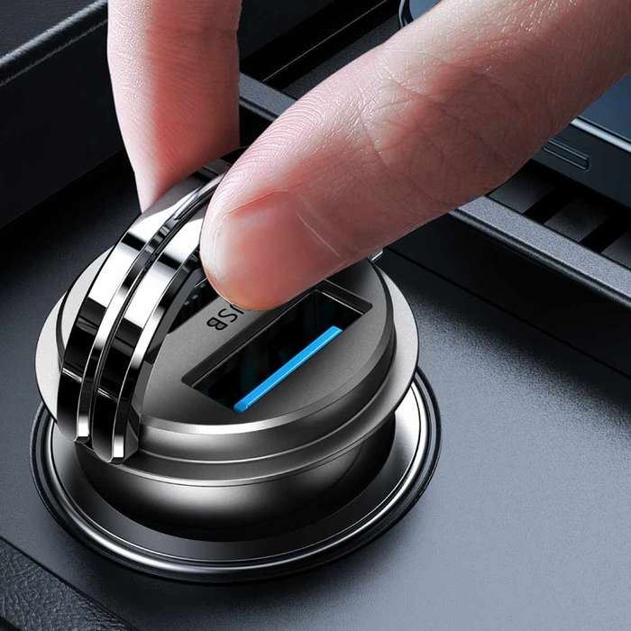 JOYROOM 45W Mini Dual-Port Fast Car Charger (PD + QC 3.0) with Ring Pull
