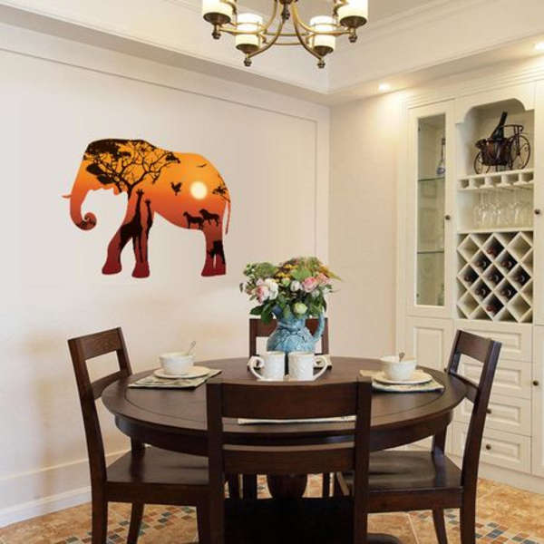 Sunset with Safari Animals in Elephant Silhouette Decor/ Wall Art- HM92002