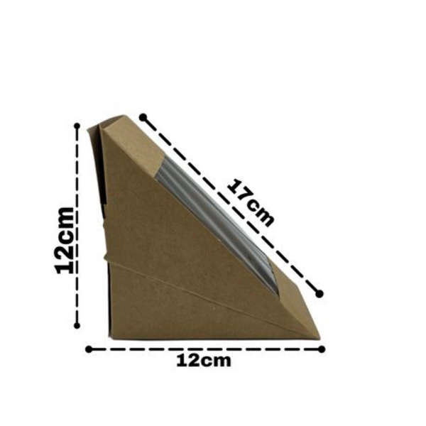 Kraft 4 Slice Sandwich Wedge with PLA Window 12cm x 7.5cm - Pack of 50