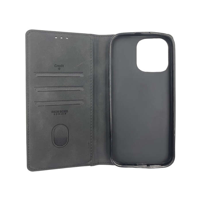 Nesty Stylish Suede 3 Slot Card Holder Flip Case For iPhone 14 Pro Max - Black