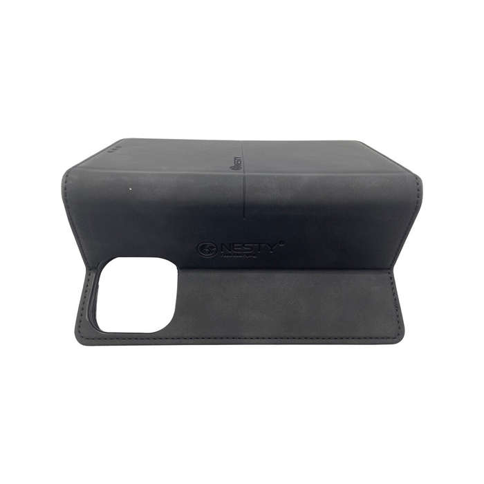 Nesty Stylish Suede 3 Slot Card Holder Flip Case For iPhone 14 Pro Max - Black