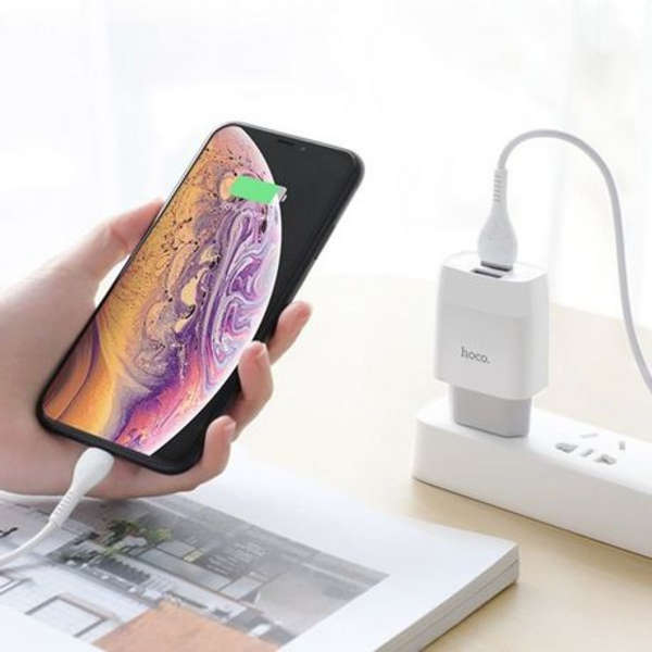 Hoco C73A Dual USB-A Port EU Adapter &amp; Lightning Cable - 1m