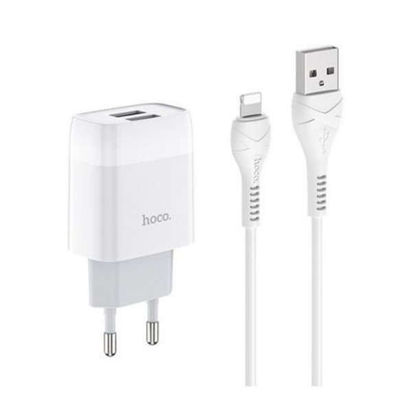 Hoco C73A Dual USB-A Port EU Adapter &amp; Lightning Cable - 1m