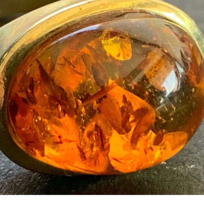 Amber Cabochon Ring Set In 8 Carat Gold