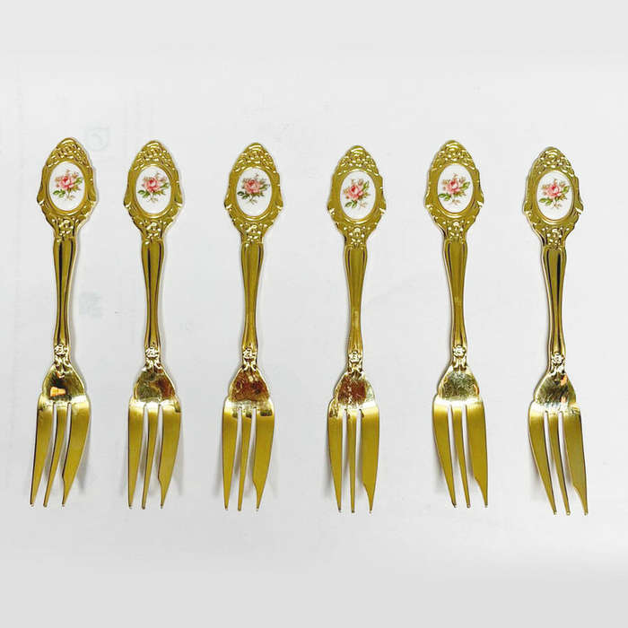 Eetrite 24ct Gold Plated Royal Albert Moss Rose Cake Forks