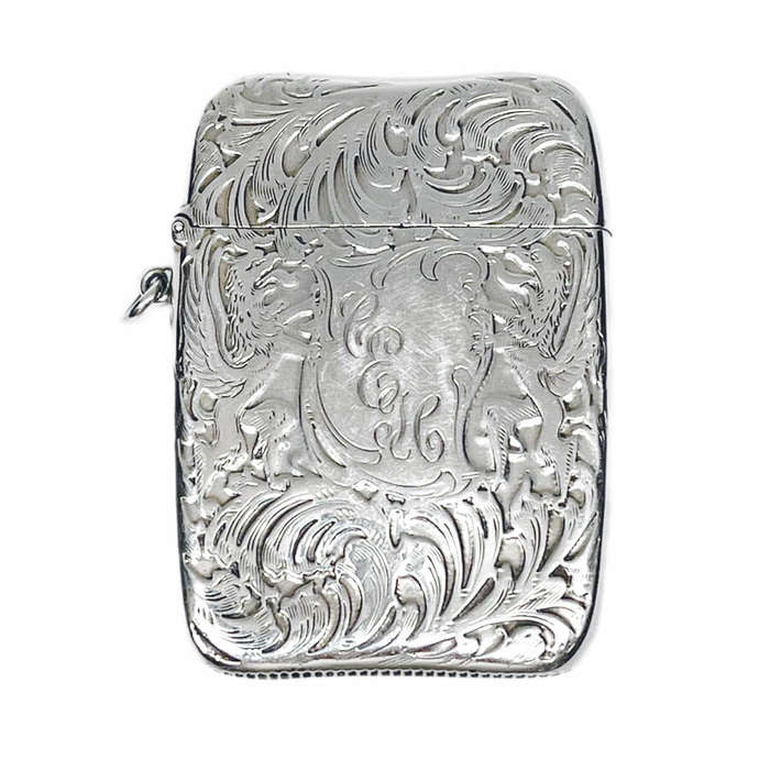Large Embossed Silver Vesta Case