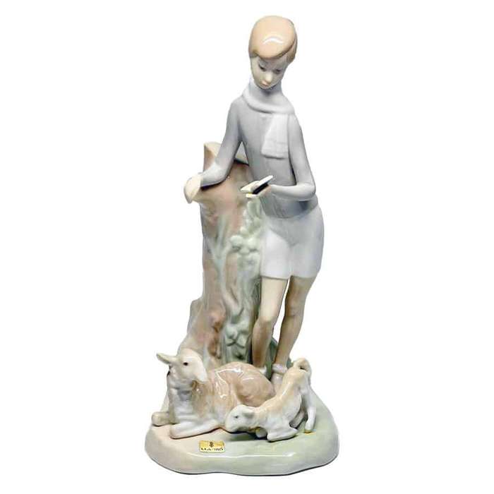 Lladro Boy Reading With Sheep and Lamb 4509