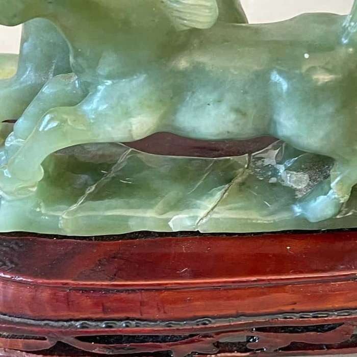 Natural Green Jade 12 Horse Statue On Stand