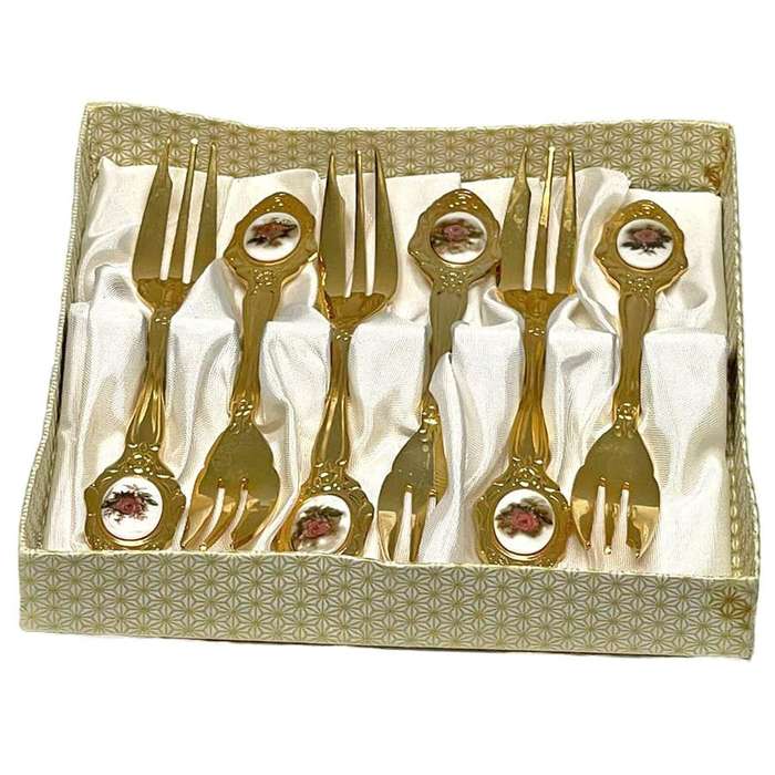 Eetrite 24ct Gold Plated Royal Albert Red Rose Cake Forks