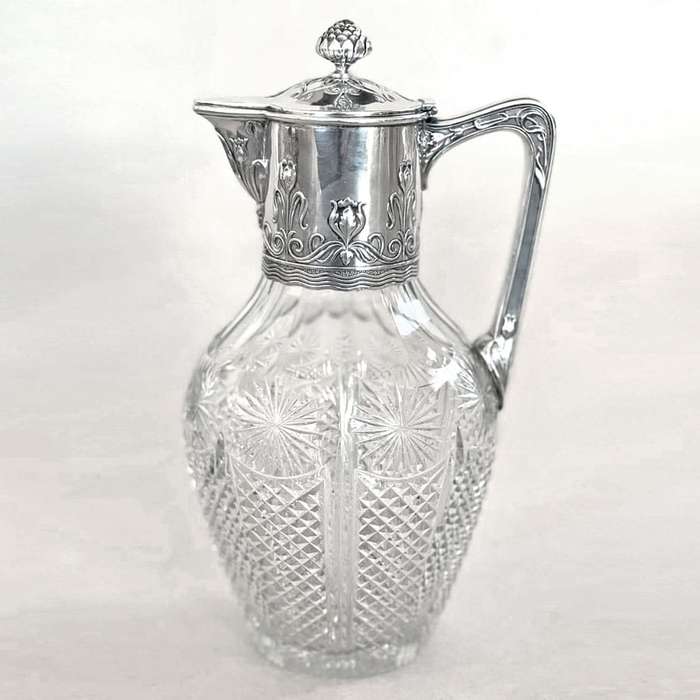 Art Nouveau Crystal and Silver Claret Jug Post 1894