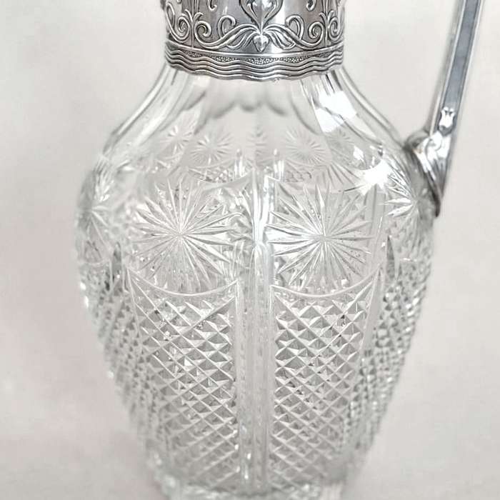 Art Nouveau Crystal and Silver Claret Jug Post 1894
