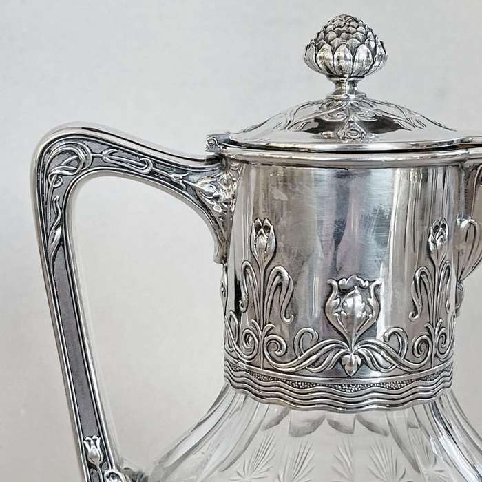Art Nouveau Crystal and Silver Claret Jug Post 1894