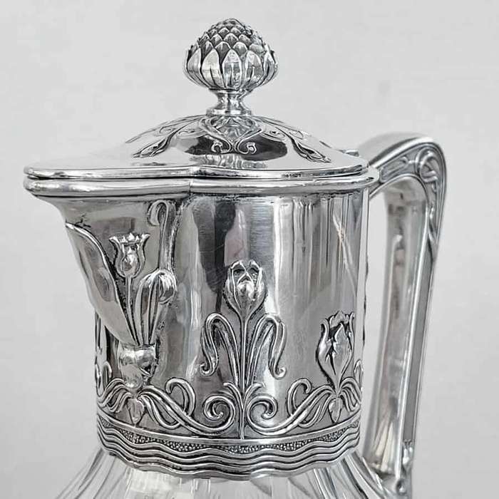 Art Nouveau Crystal and Silver Claret Jug Post 1894