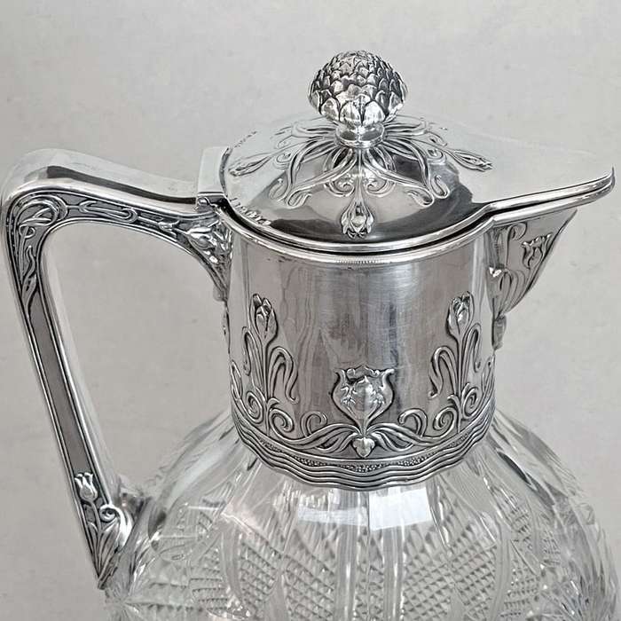 Art Nouveau Crystal and Silver Claret Jug Post 1894