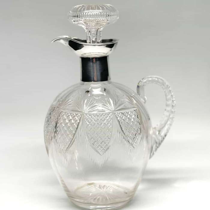 Hallmarked Silver Mounted Cut Crystal Claret Jug Sheffield 1900