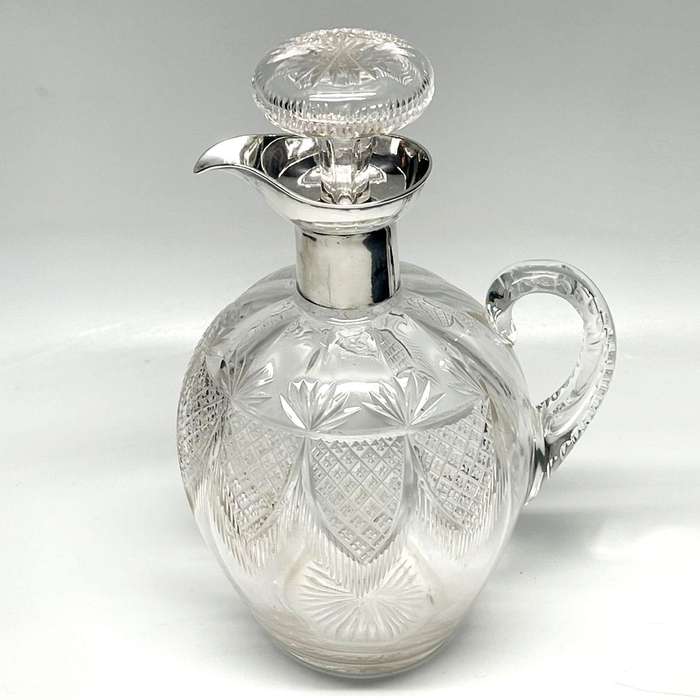 Hallmarked Silver Mounted Cut Crystal Claret Jug Sheffield 1900