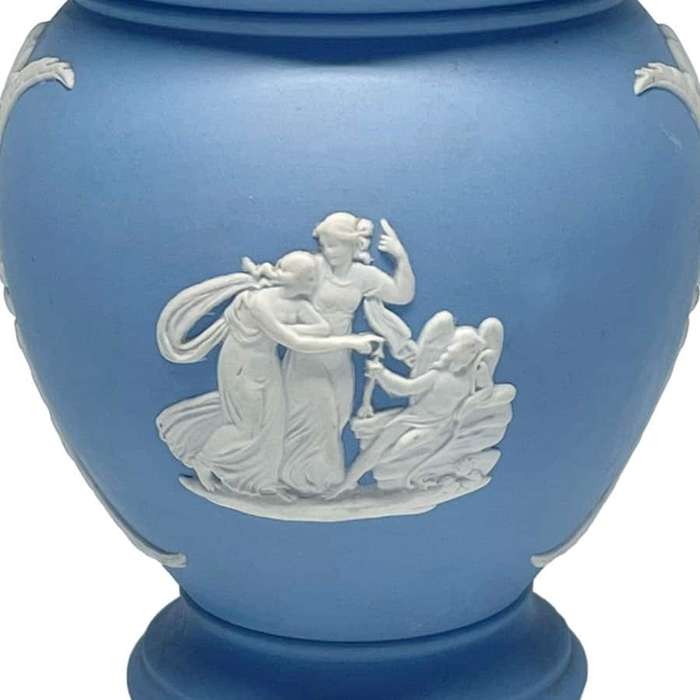 Wedgwood Light Blue Jasperware Vase Seated Angel