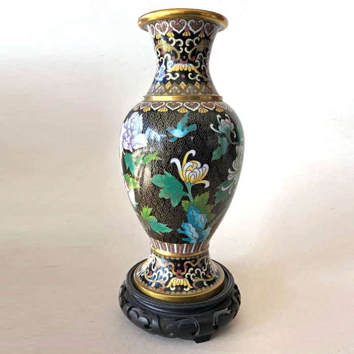 Cloisonné Chinese Pink Peony and Butterfly Vase 20th