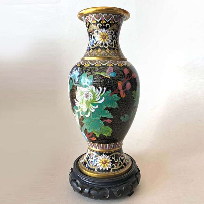 Cloisonné Chinese Pink Peony and Butterfly Vase 20th