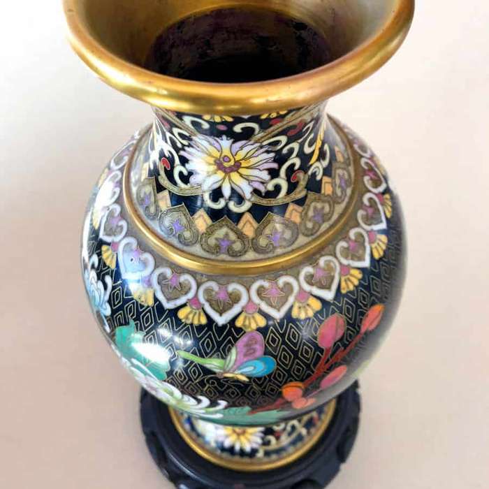 Cloisonné Chinese Pink Peony and Butterfly Vase 20th