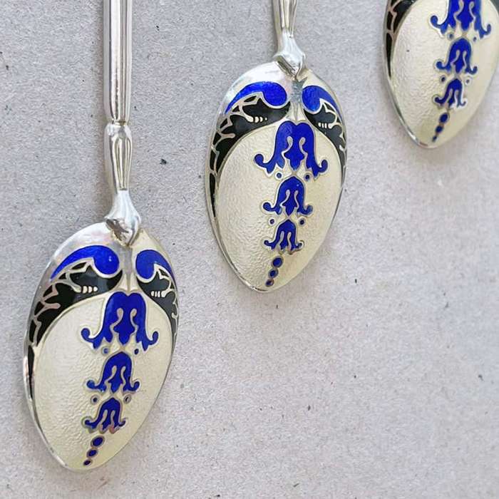 Hallmarked Silver Birmingham Enamel Tea Spoons