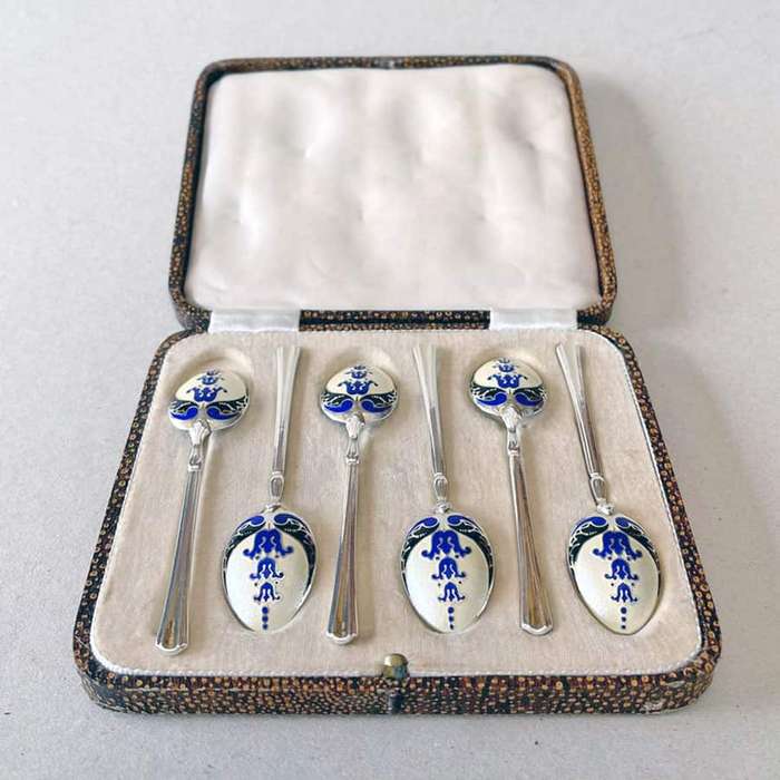 Hallmarked Silver Birmingham Enamel Tea Spoons