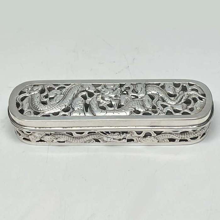Chinese Silver Dragon Pierced Box Hong Kong 19th