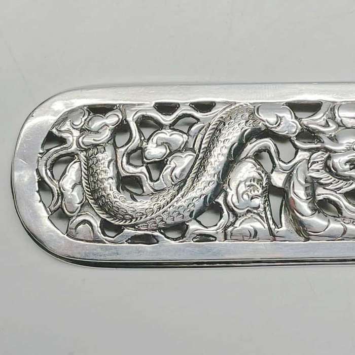 Chinese Silver Dragon Pierced Box Hong Kong 19th
